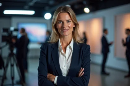 Journaliste française professionnelle en studio de télévision, portrait éditorial 2026