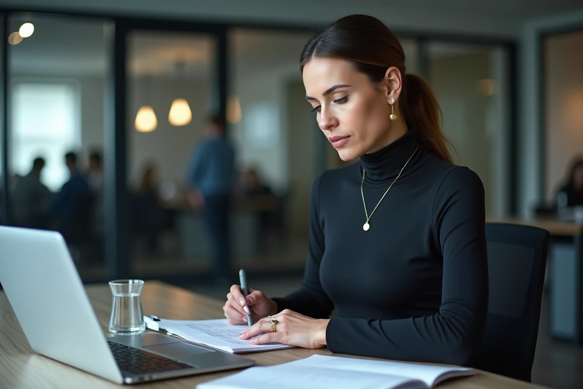 Journaliste et présentatrice française au travail dans une rédaction moderne, portrait professionnel